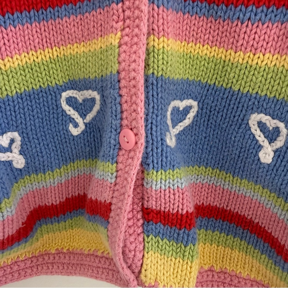 Talbots Kids Size 6 Striped Cardigan Embroidered Hearts Valentines Colorful - Picture 4 of 7